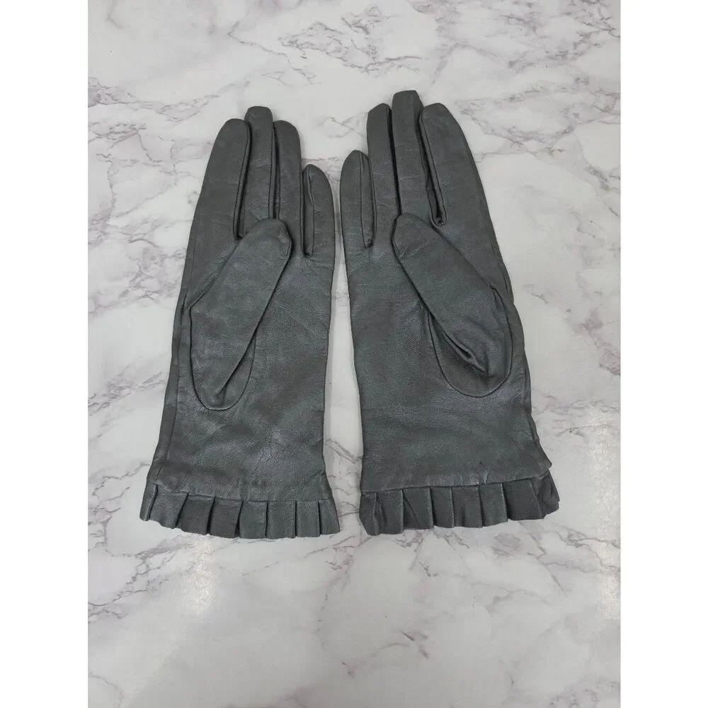 Mixit Metallic Gray Leather Driving Dress Gloves with Pleated Cuff